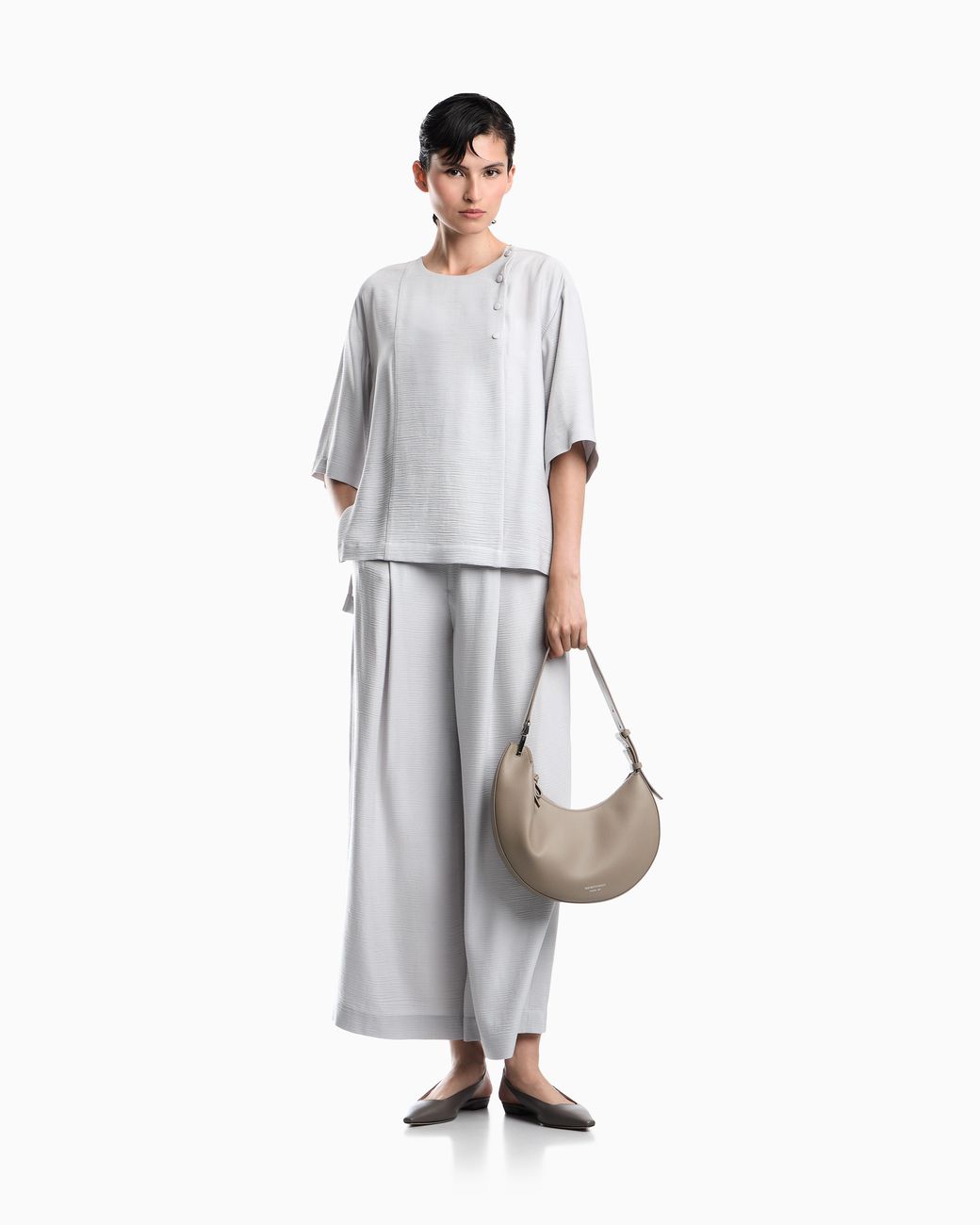 Emporio Armani White Textured Fabric Blouse With Bark Effect Signature Capsule
