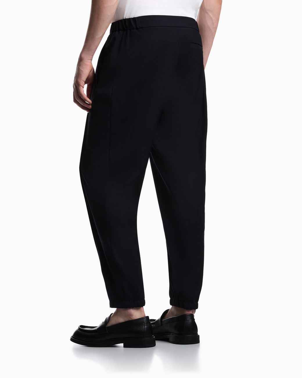 Emporio Armani Black Tropical Light Wool Canvas Trousers for men