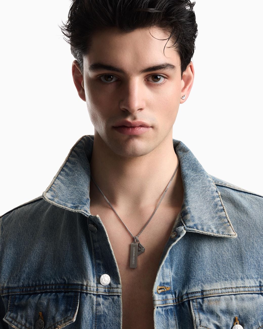 Emporio Armani Metallic Stainless Steel Dog Tag Necklace for men