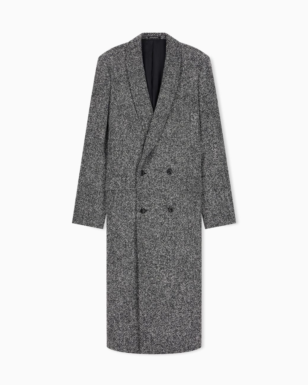 Emporio Armani Gray Herringbone Wool Blend Overcoat With Notched Lapels for men