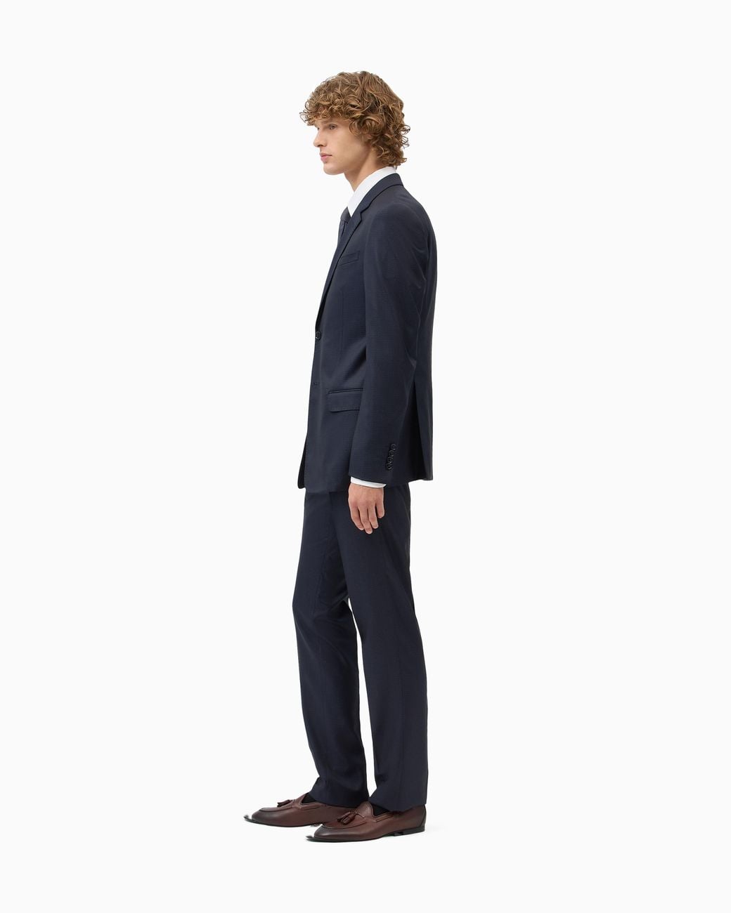 Emporio Armani Blue Lined Virgin Wool And Silk Suit With Jacquard Micro Design for men