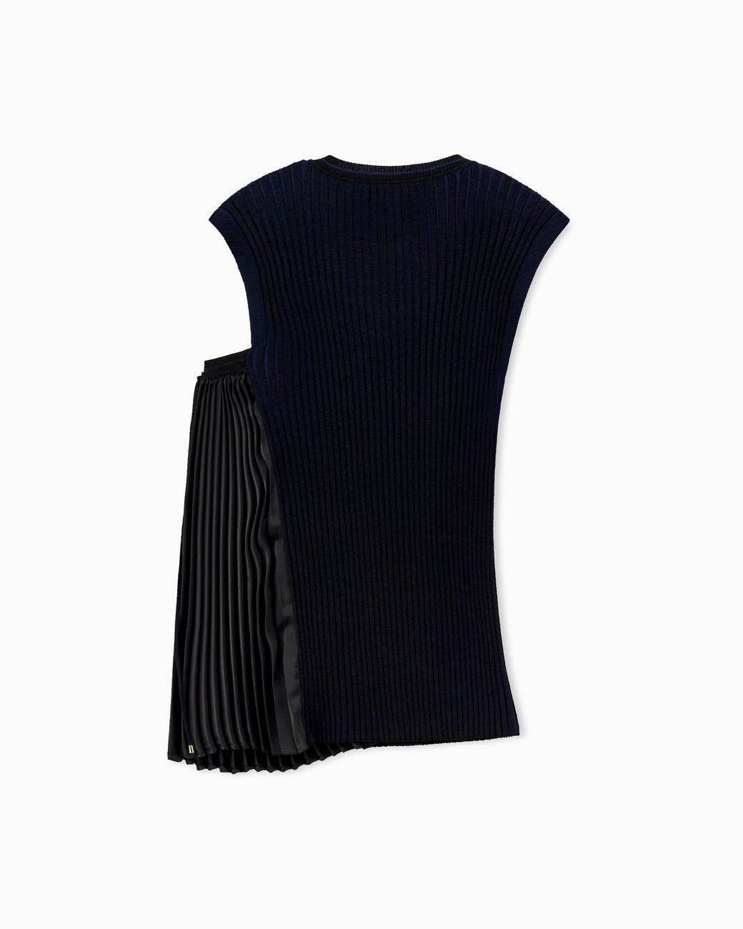 Emporio Armani Black Knit Top With Asymmetrical And Sleeveless Ribbed Design And Pleated Panel