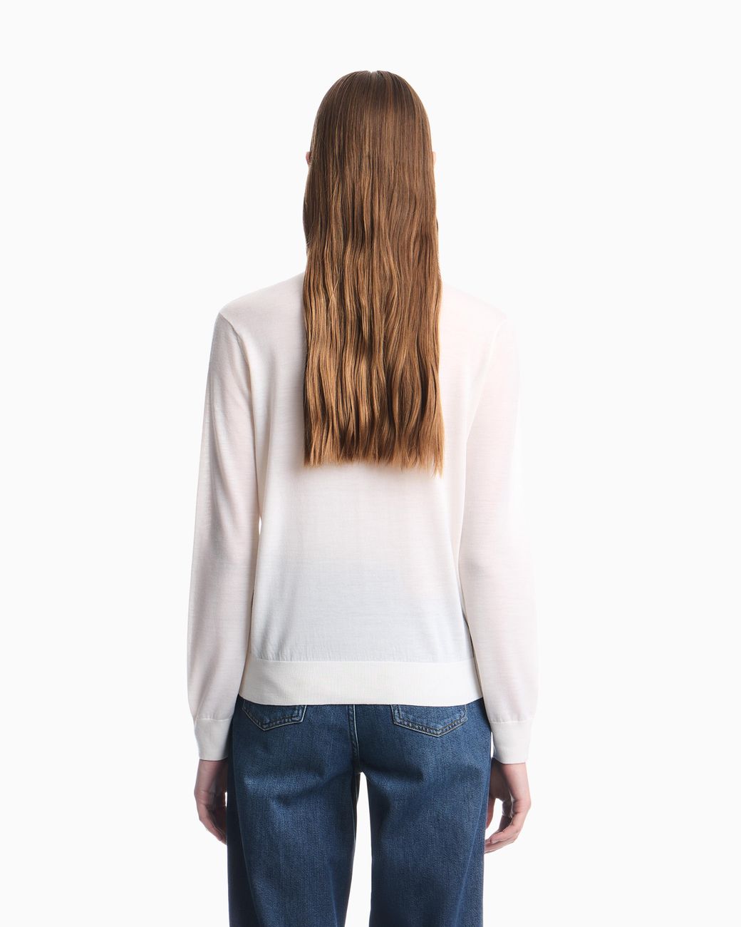 Emporio Armani White Crew-Neck Virgin Wool Pullover With Rhinestone Details