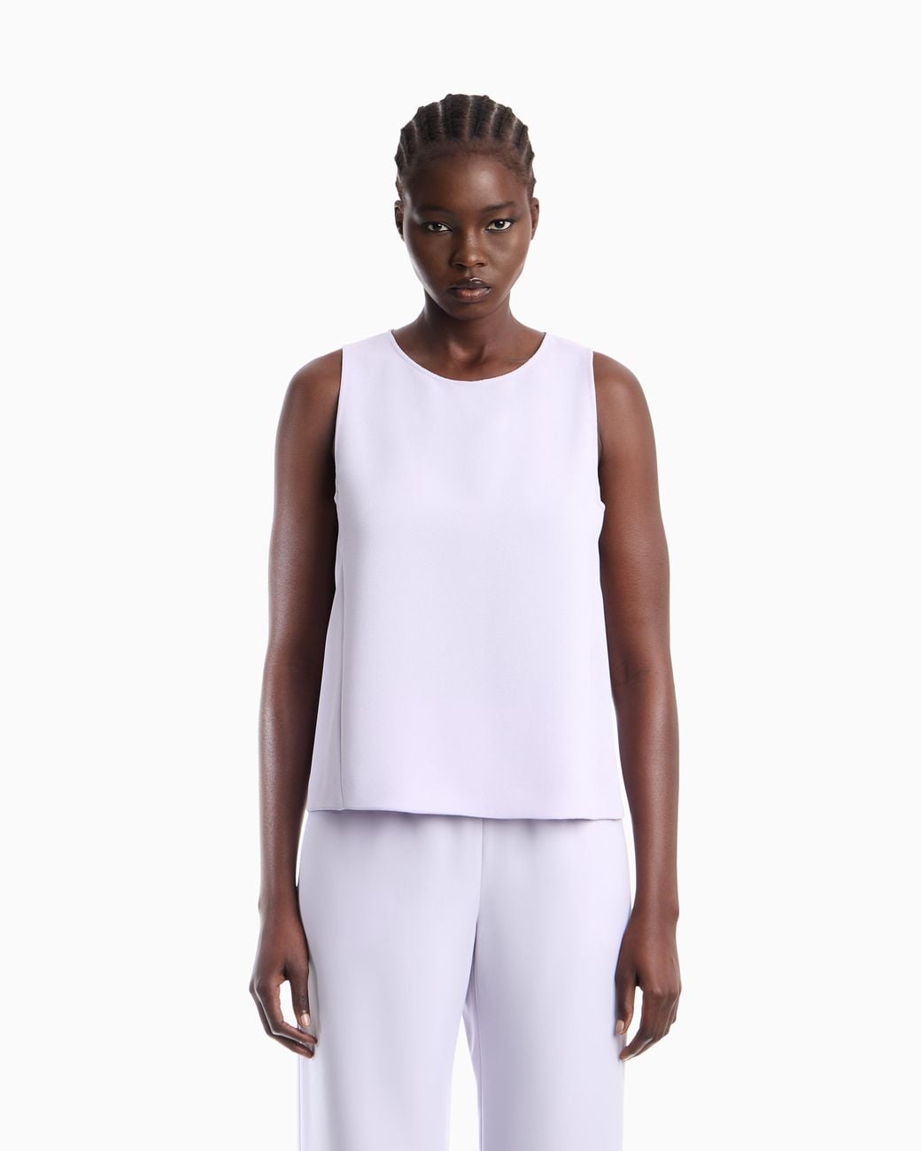 Emporio Armani Purple Textured Sleeveless Top With Round Neckline And Back Zip