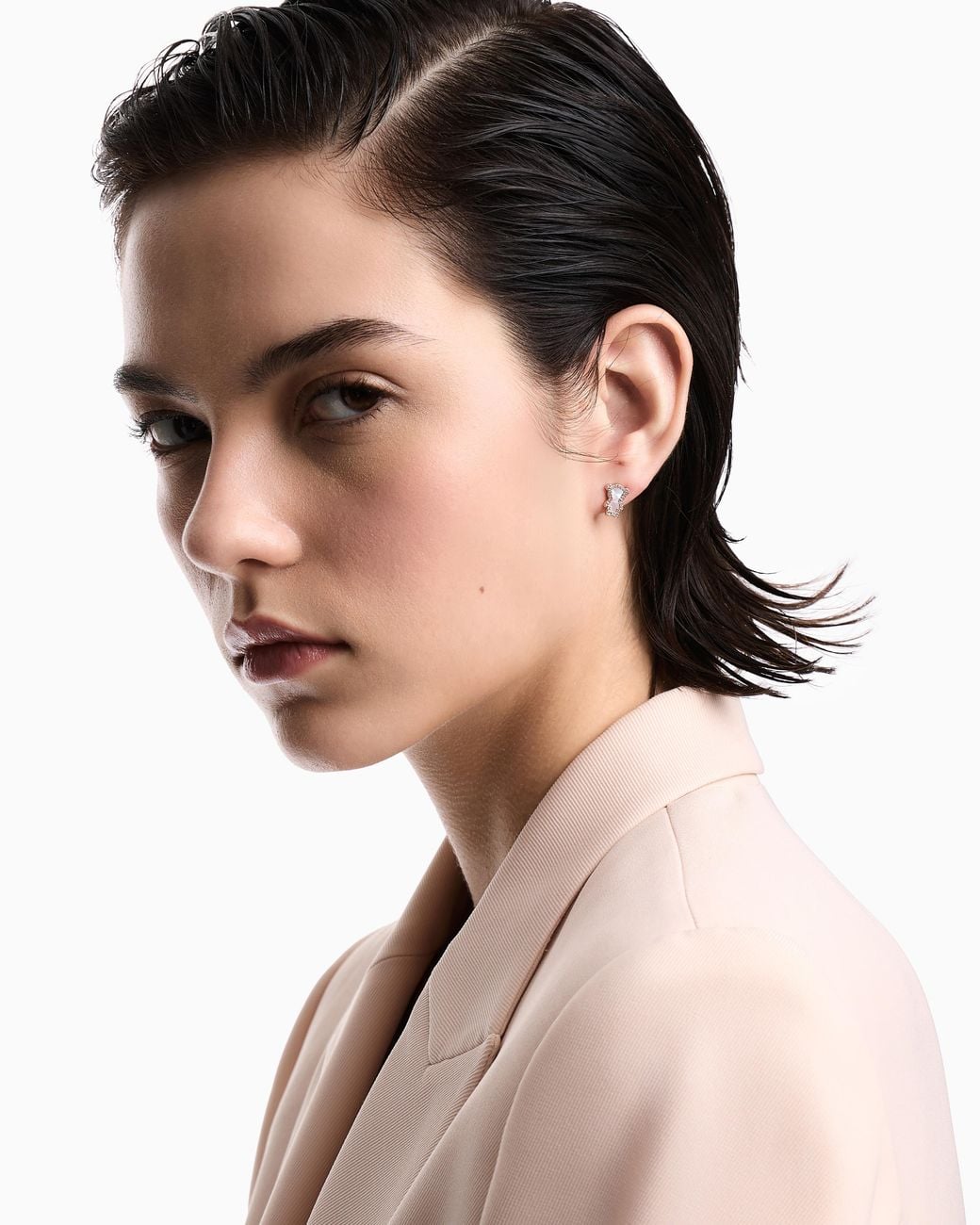 Emporio Armani White Rose-Tone Brass Stud Earrings