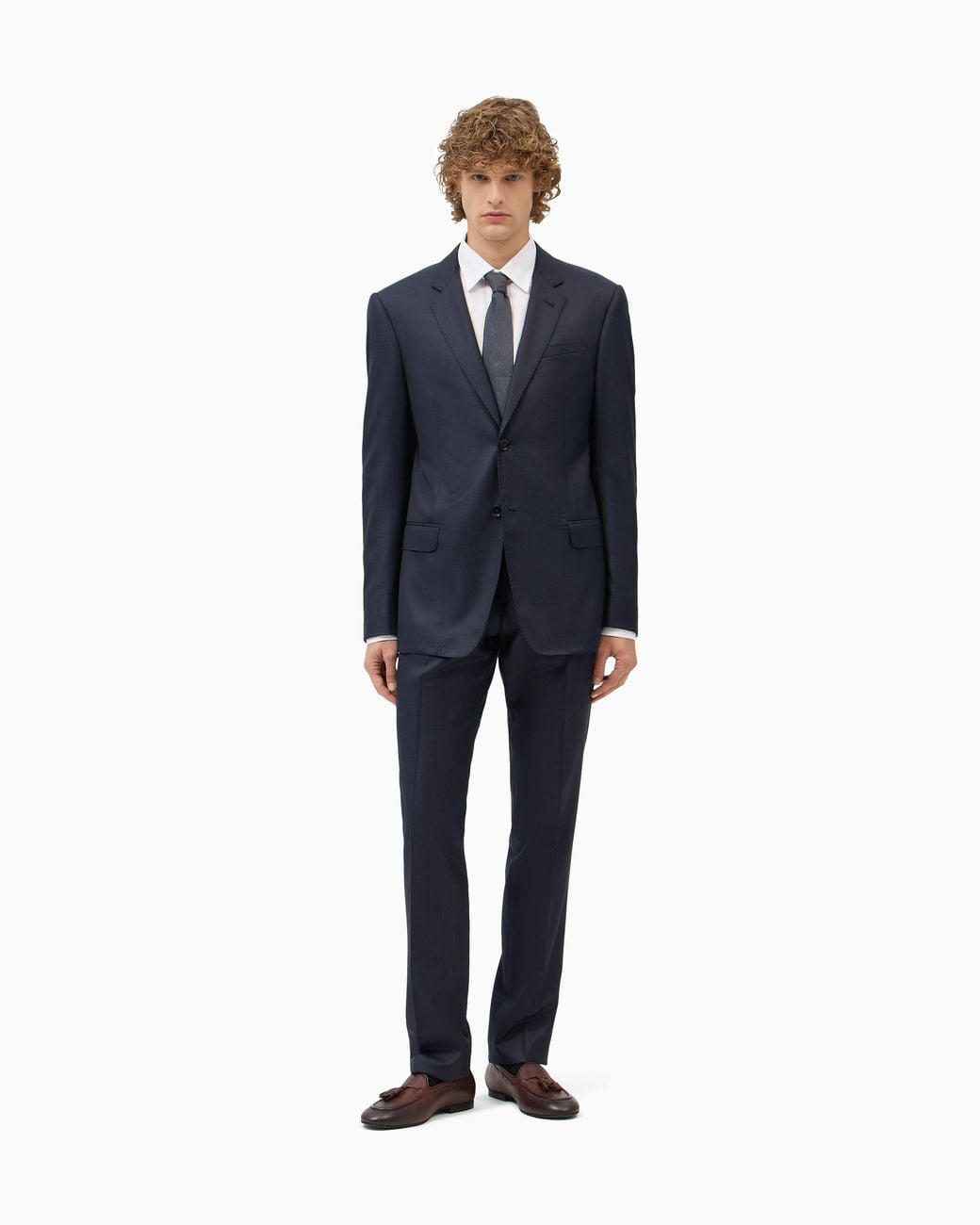 Emporio Armani Blue Lined Virgin Wool And Silk Suit With Jacquard Micro Design for men
