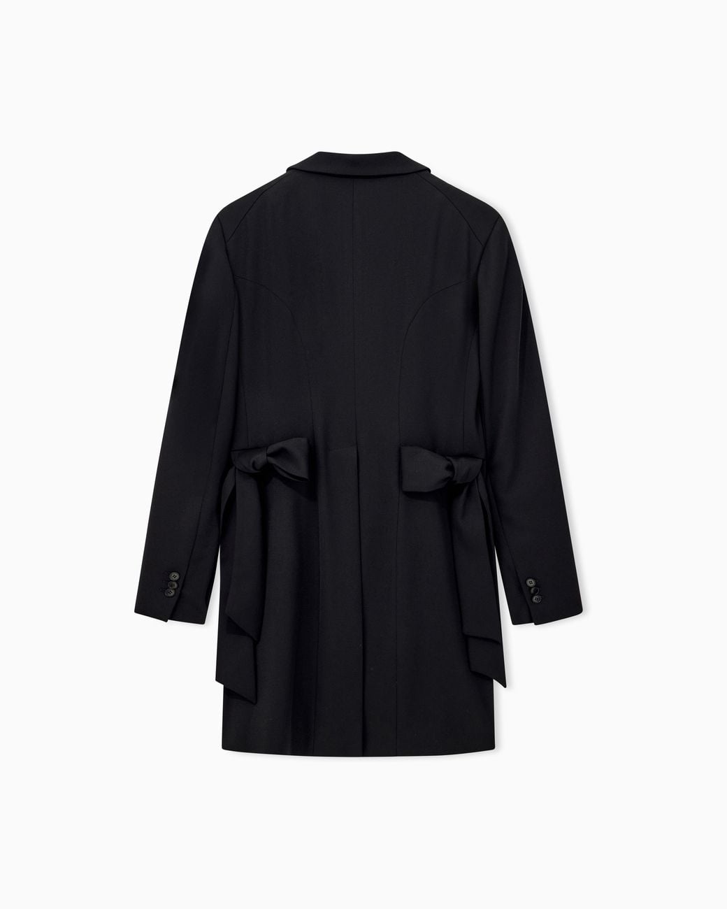 Emporio Armani Blue Stretch Virgin Wool Coat With Notched Lapel And Bows