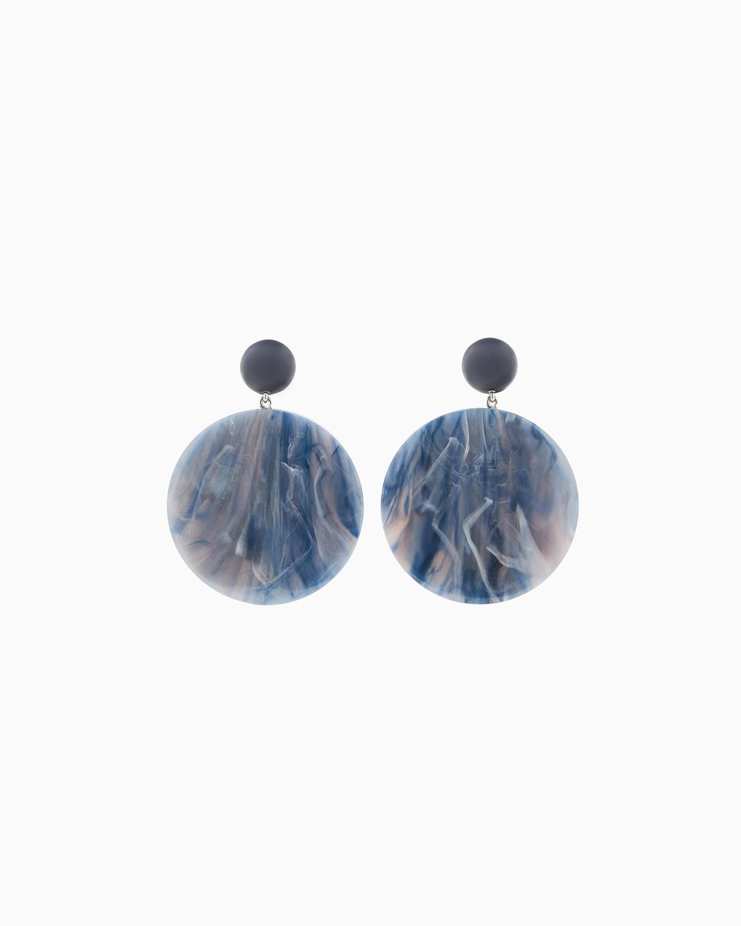 Emporio Armani Blue Oversized Round Pendant Earrings With A Marbled Finish