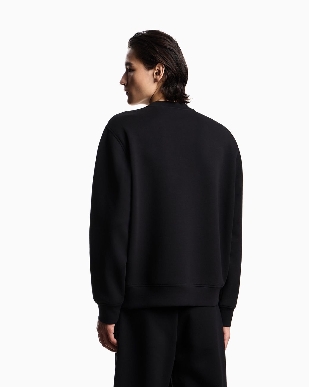 Emporio Armani Black Double Jersey Sweatshirt With Micro Eagle Embroidery for men