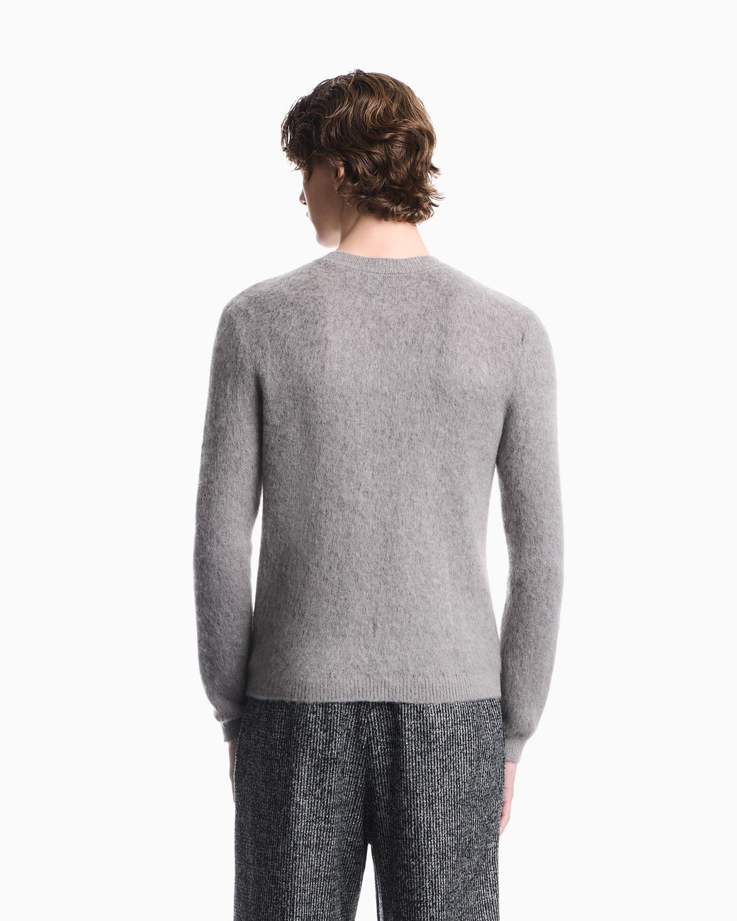 Emporio Armani Gray Brushed Mohair Blend Wool Sweater for men