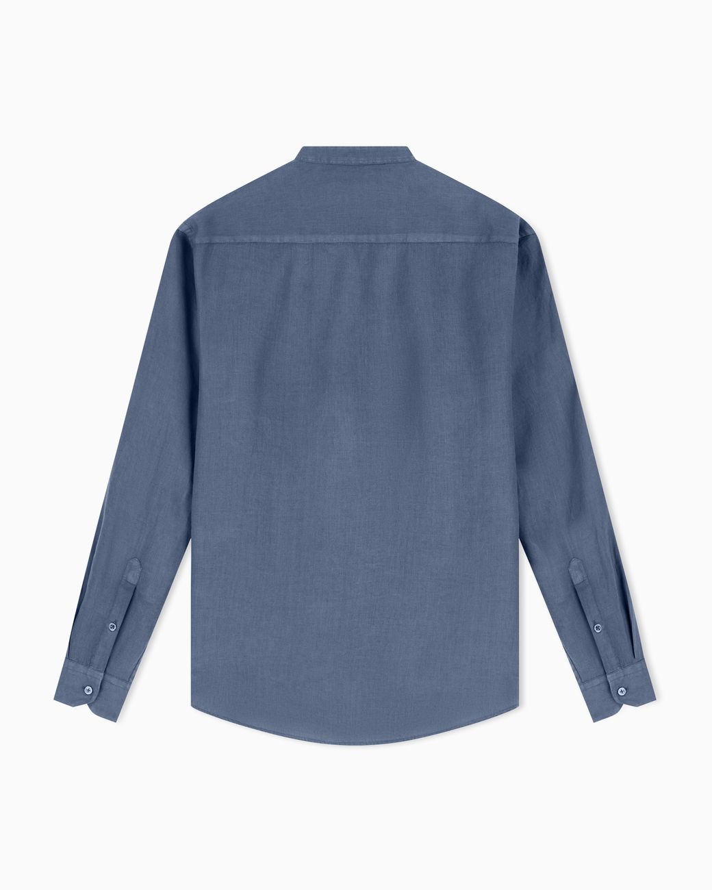 Emporio Armani Blue Garment-Dyed Linen Shirt With Guru Collar for men