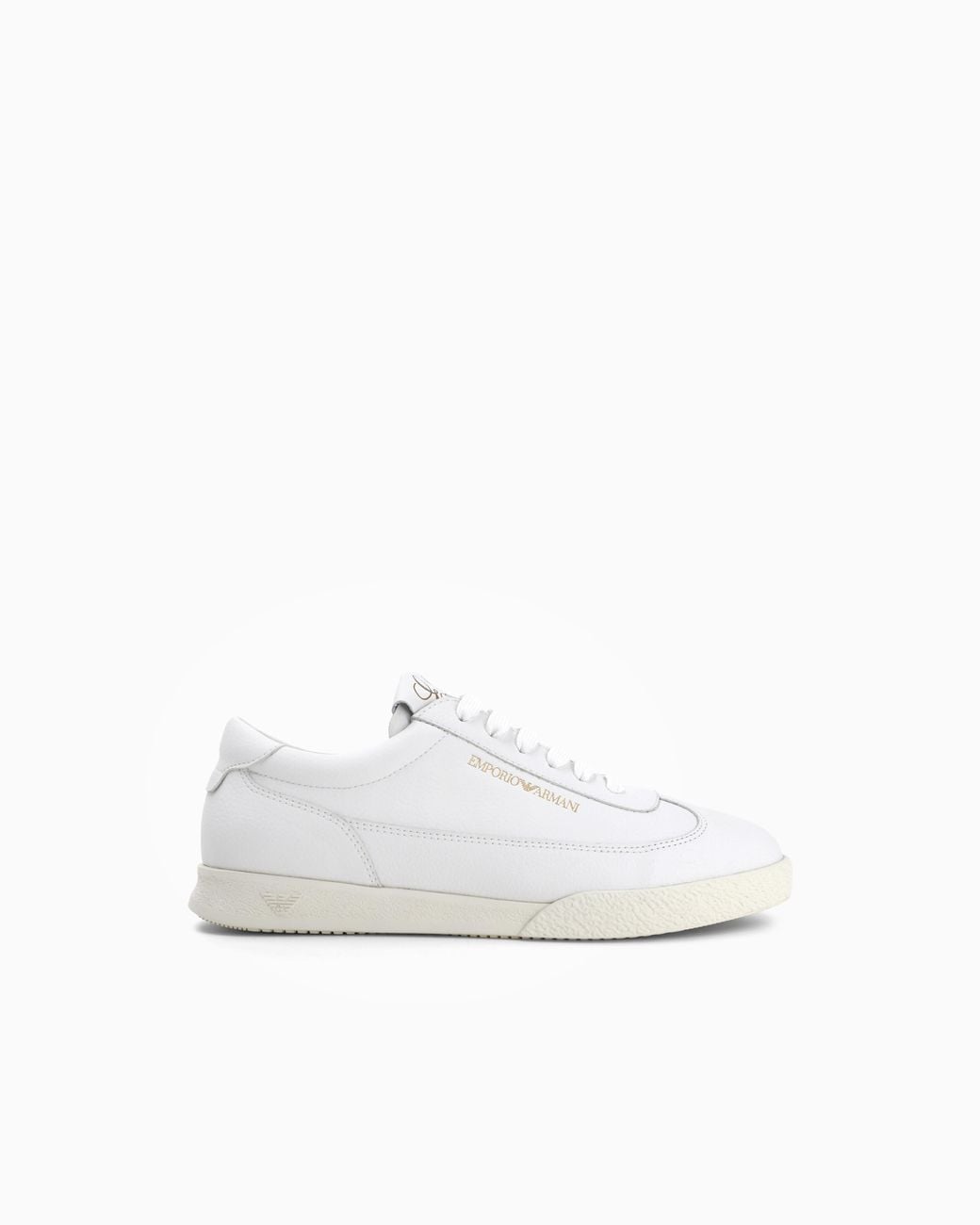 Emporio Armani White Leather Sneakers With An Embossed Logo And A Rubber Sole