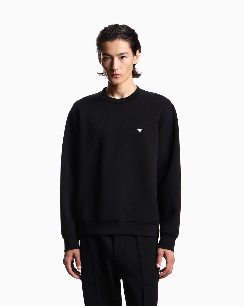 Emporio Armani Black Double Jersey Sweatshirt With Micro Eagle Embroidery for men