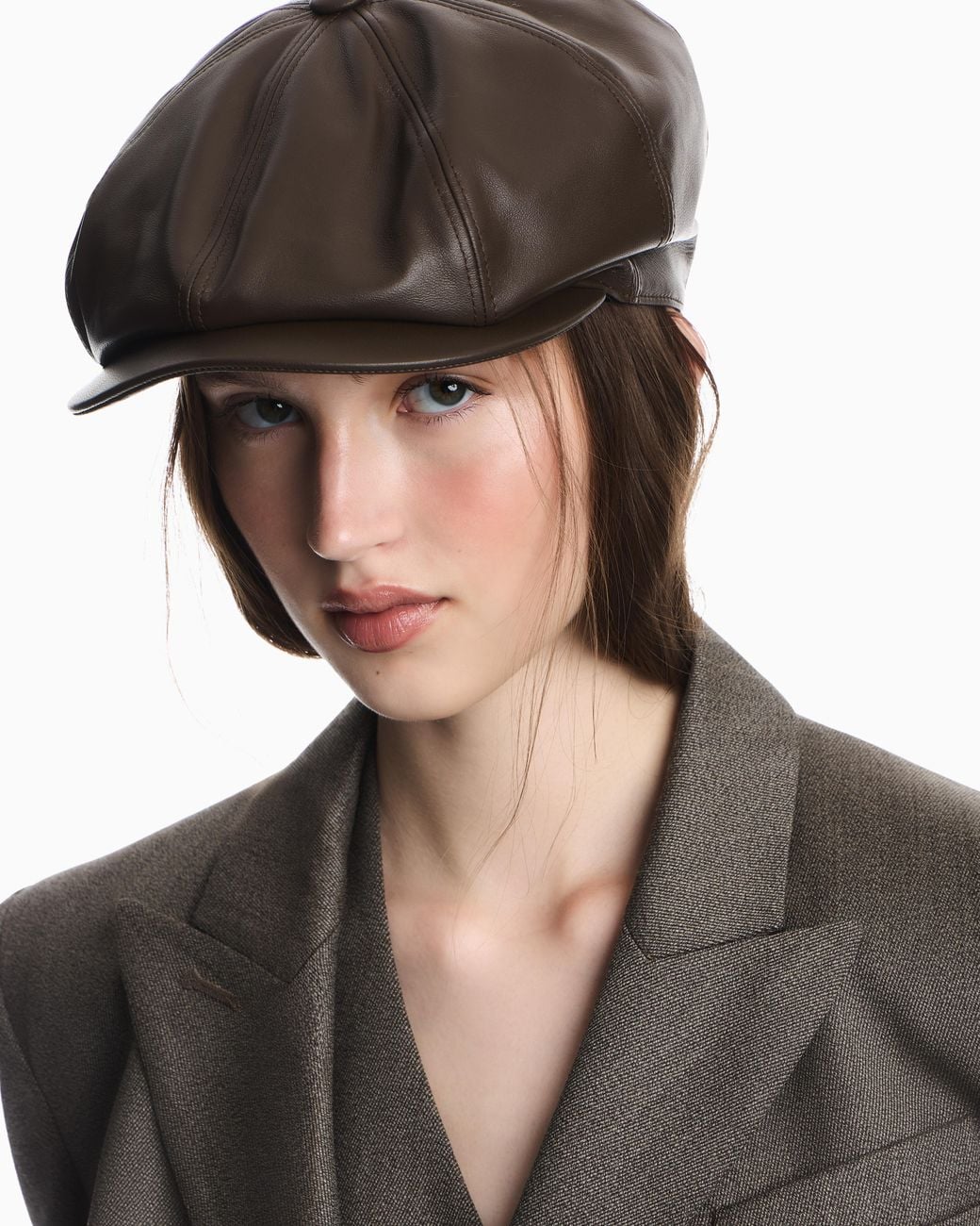 Emporio Armani Gray Nappa Leather Flat Cap