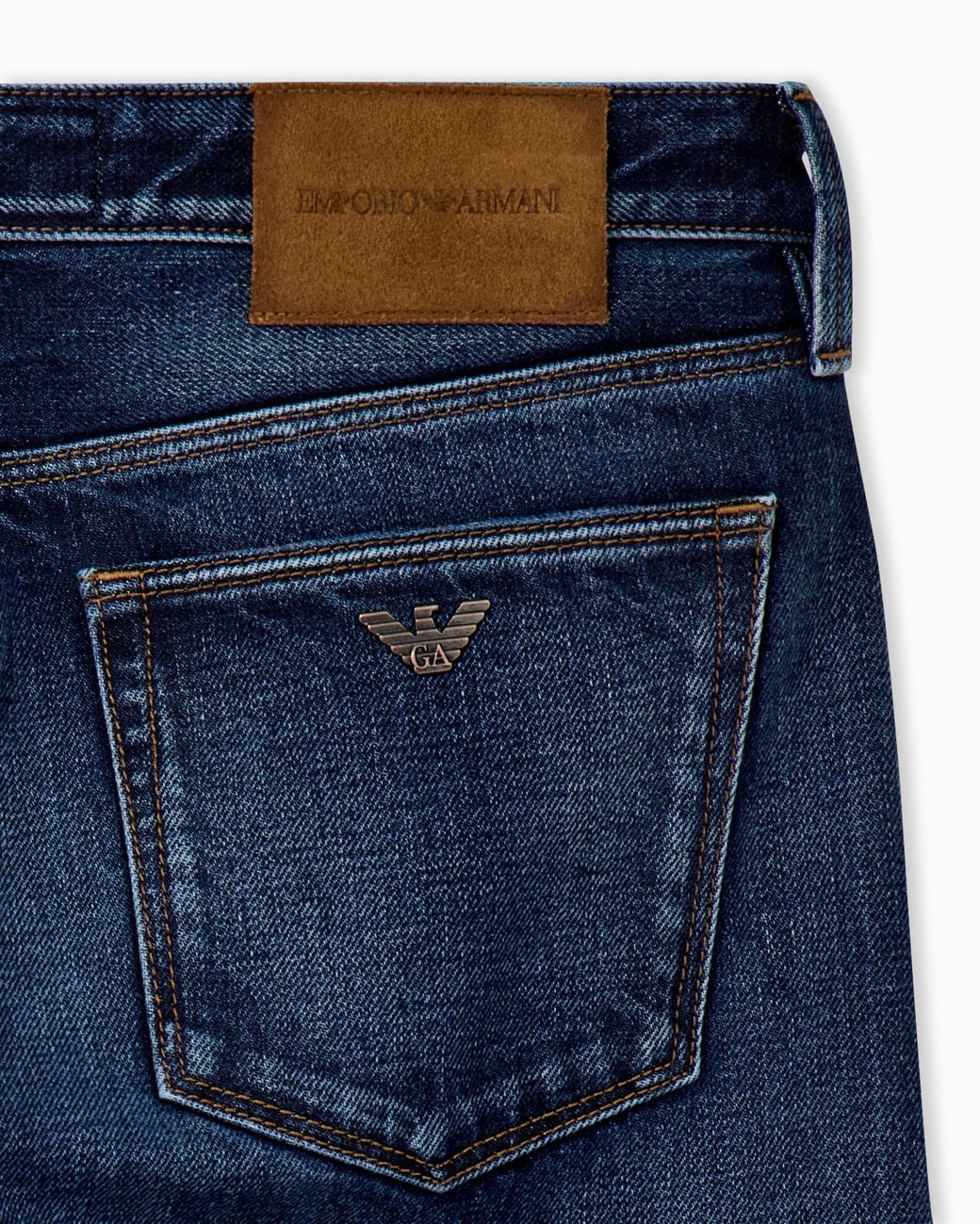 Emporio Armani Blue Distressed Slim Selvedge Denim Jeans With A Leather Label for men