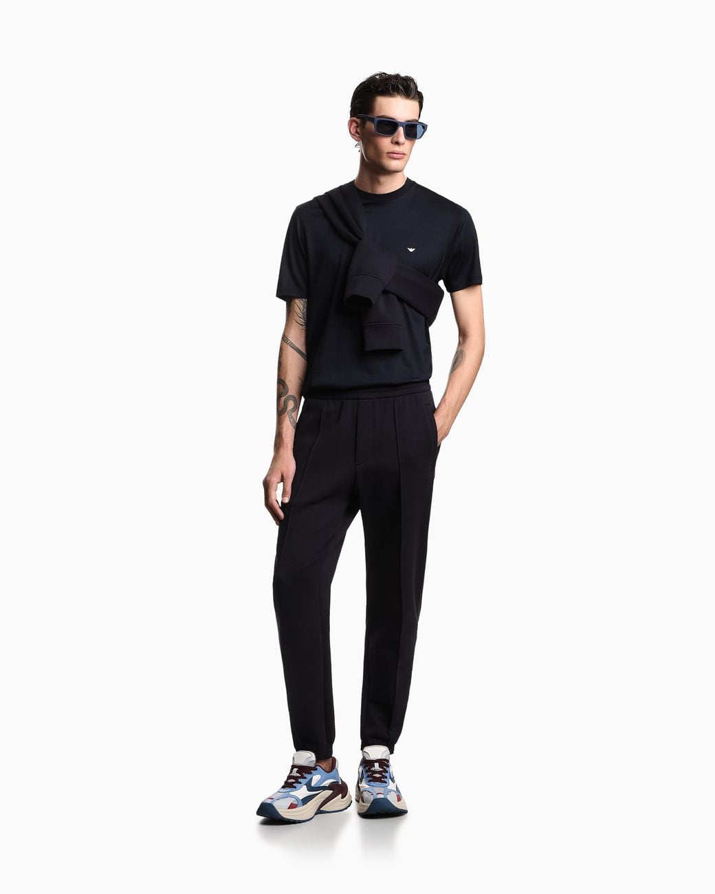 Emporio Armani Blue Jersey T-Shirt With Embroidery for men