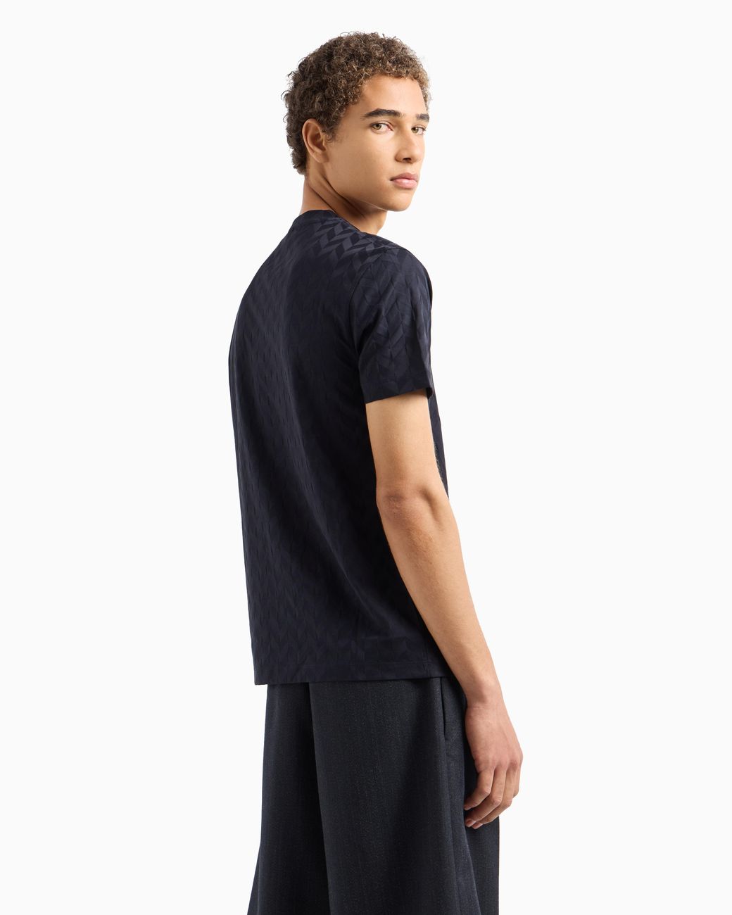 Emporio Armani Blue Jersey T-Shirt With All-Over Jacquard Pattern for men