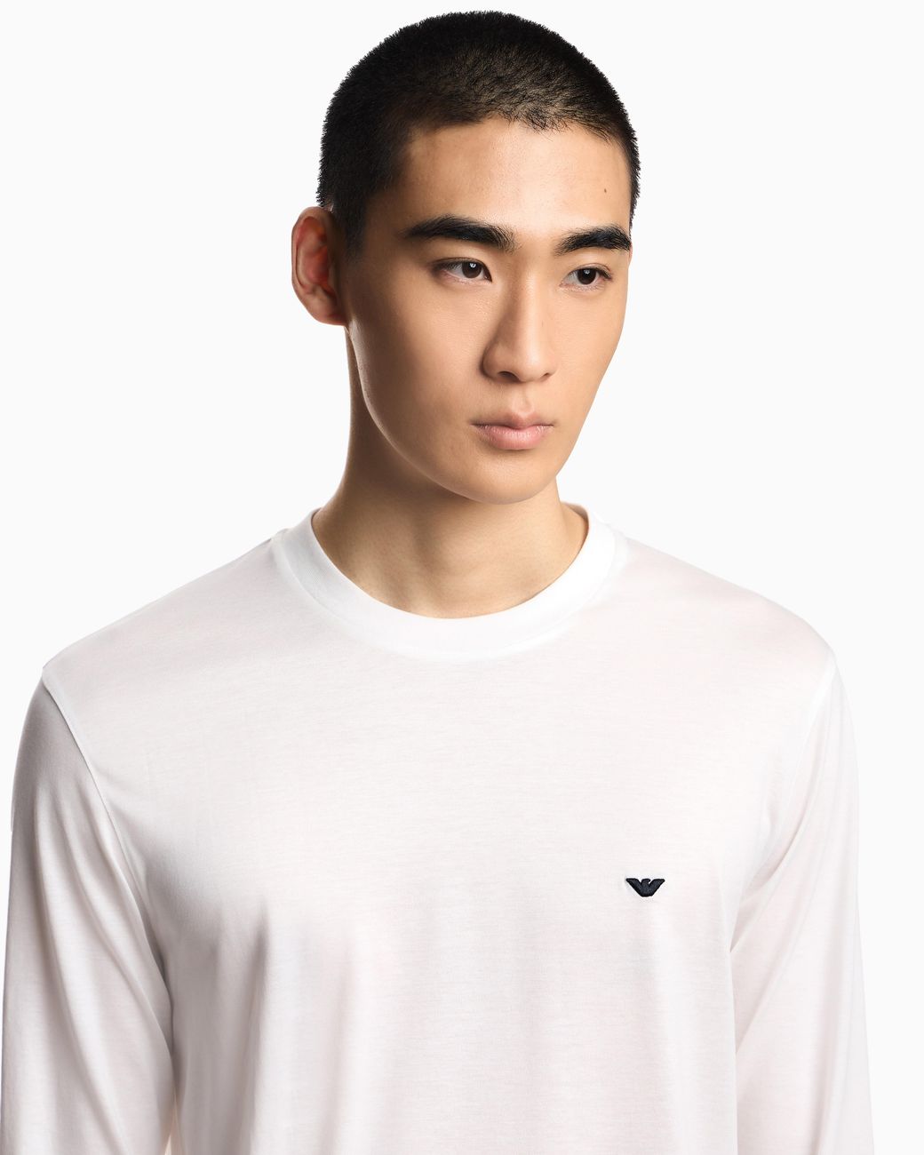 Emporio Armani White Lyocell-Blend Jersey Jumper With Embossed Eagle Embroidery for men