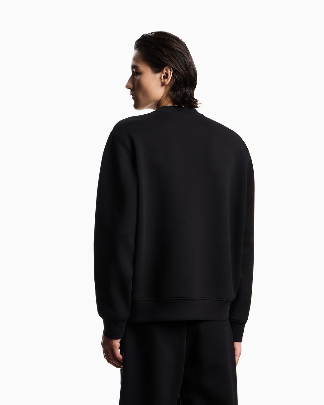 Emporio Armani Black Double Jersey Sweatshirt With Micro Eagle Embroidery for men