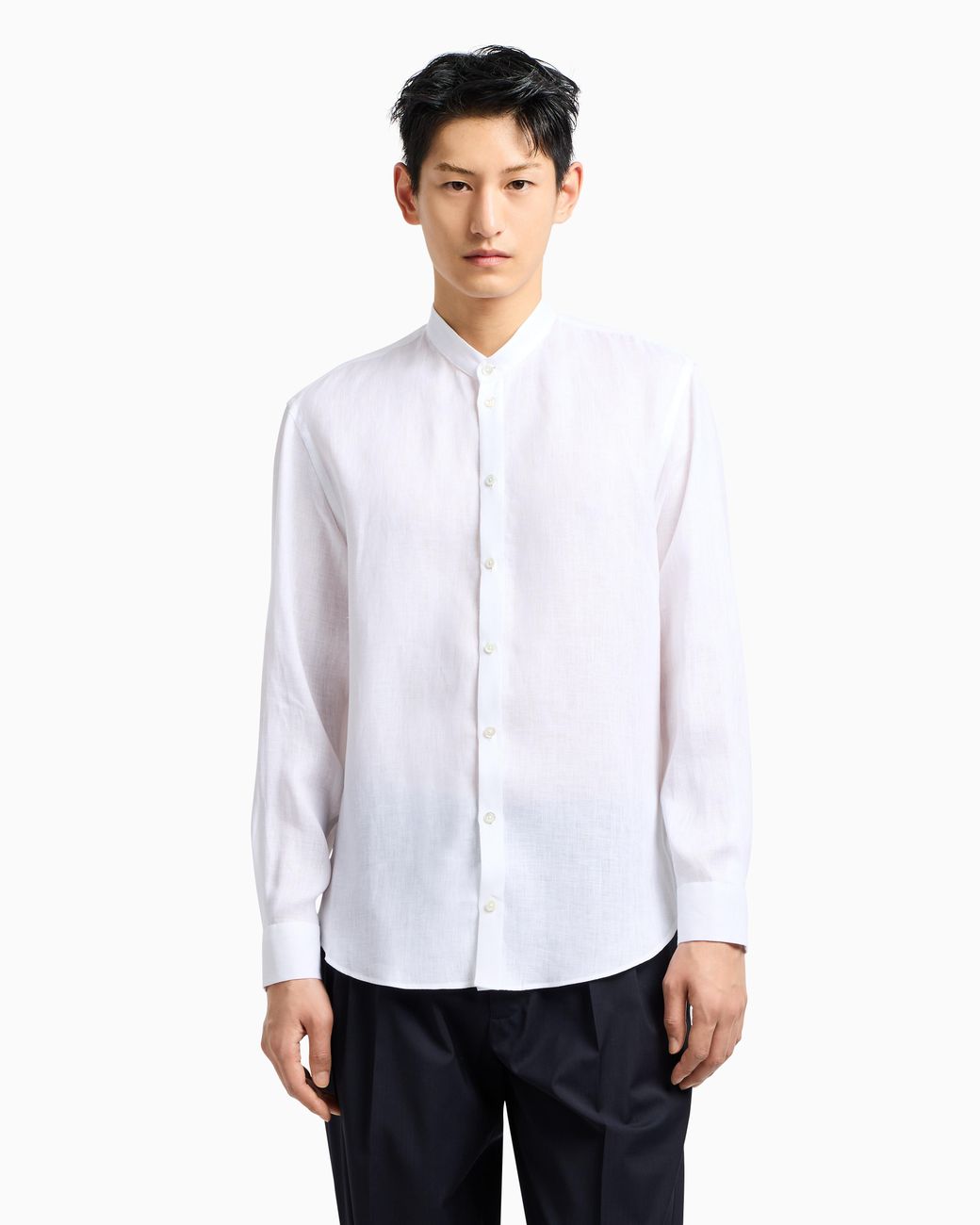 Emporio Armani White Linen Chambray Shirt With Guru Collar for men