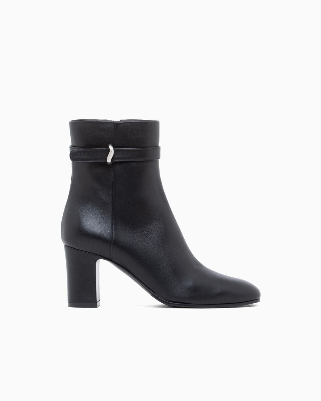 Emporio Armani Blue Nappa Leather Ankle Boots With A Block Heel And Buckle