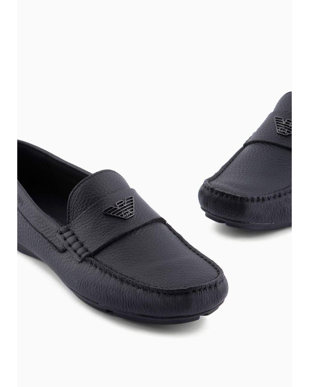 Emporio Armani Tumbled leather Driving Shoes in Blue for Men Lyst