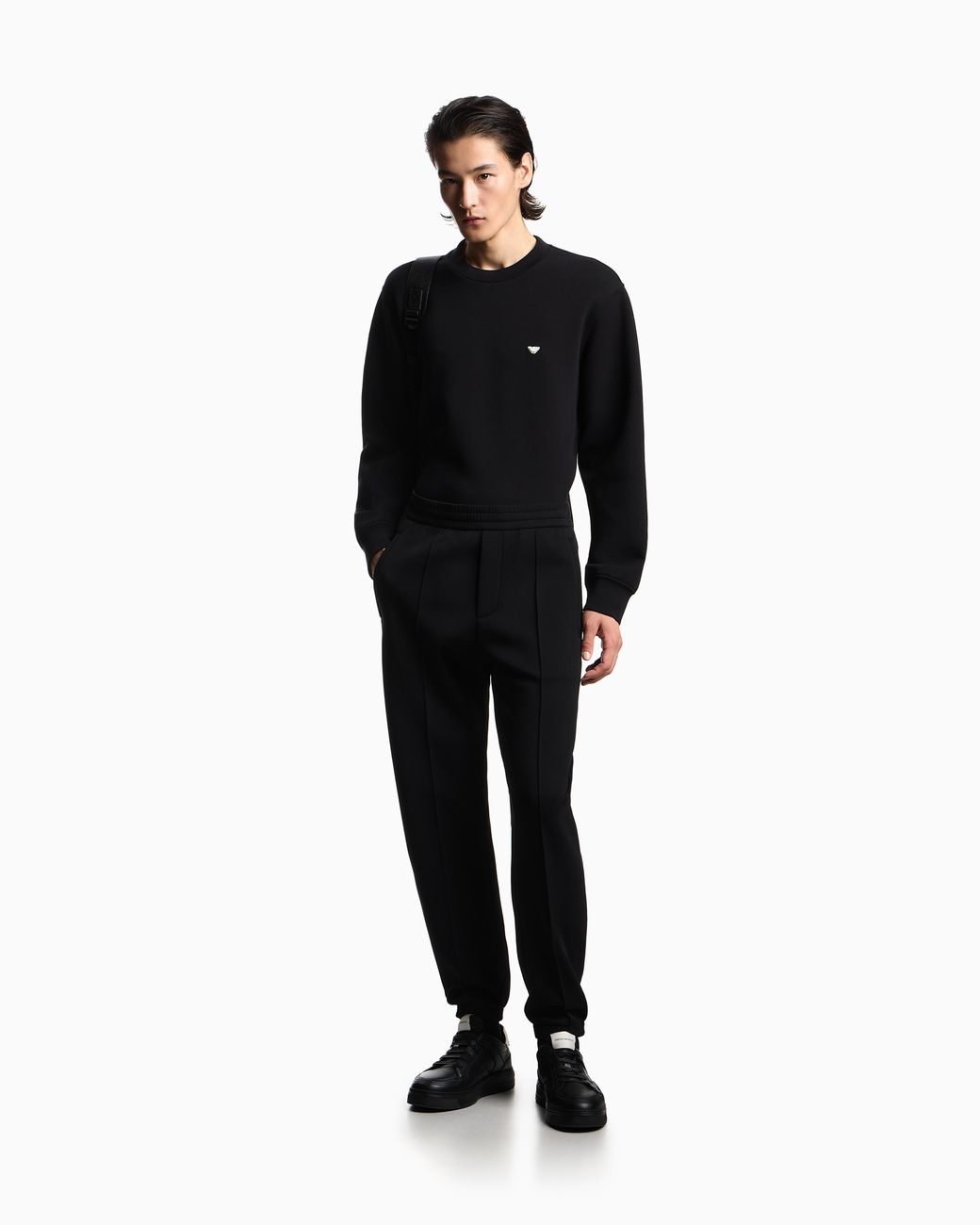 Emporio Armani Black Double Jersey Sweatshirt With Micro Eagle Embroidery for men