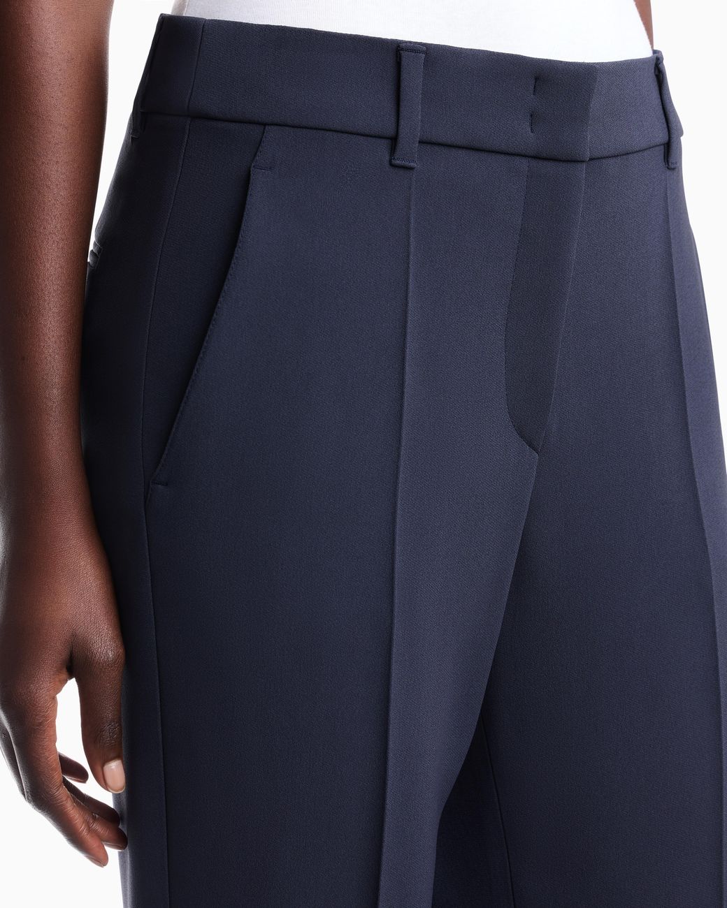 Emporio Armani Blue Cady Crêpe Trousers With Belt Loops And Rib