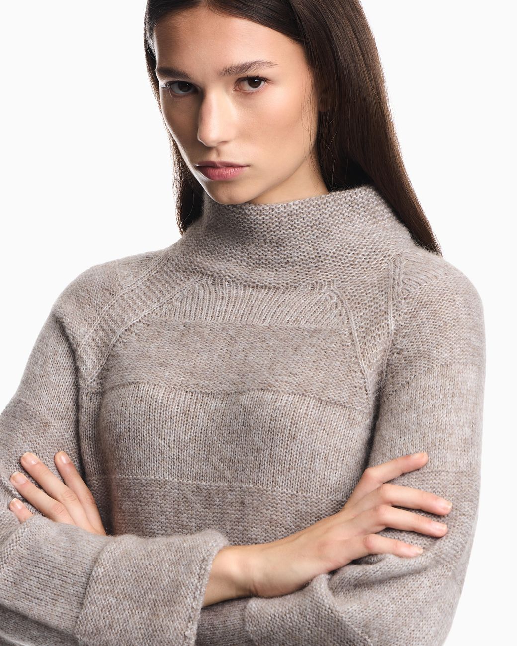 Emporio Armani White High-Neck Plain And Reverse Knit Sweater