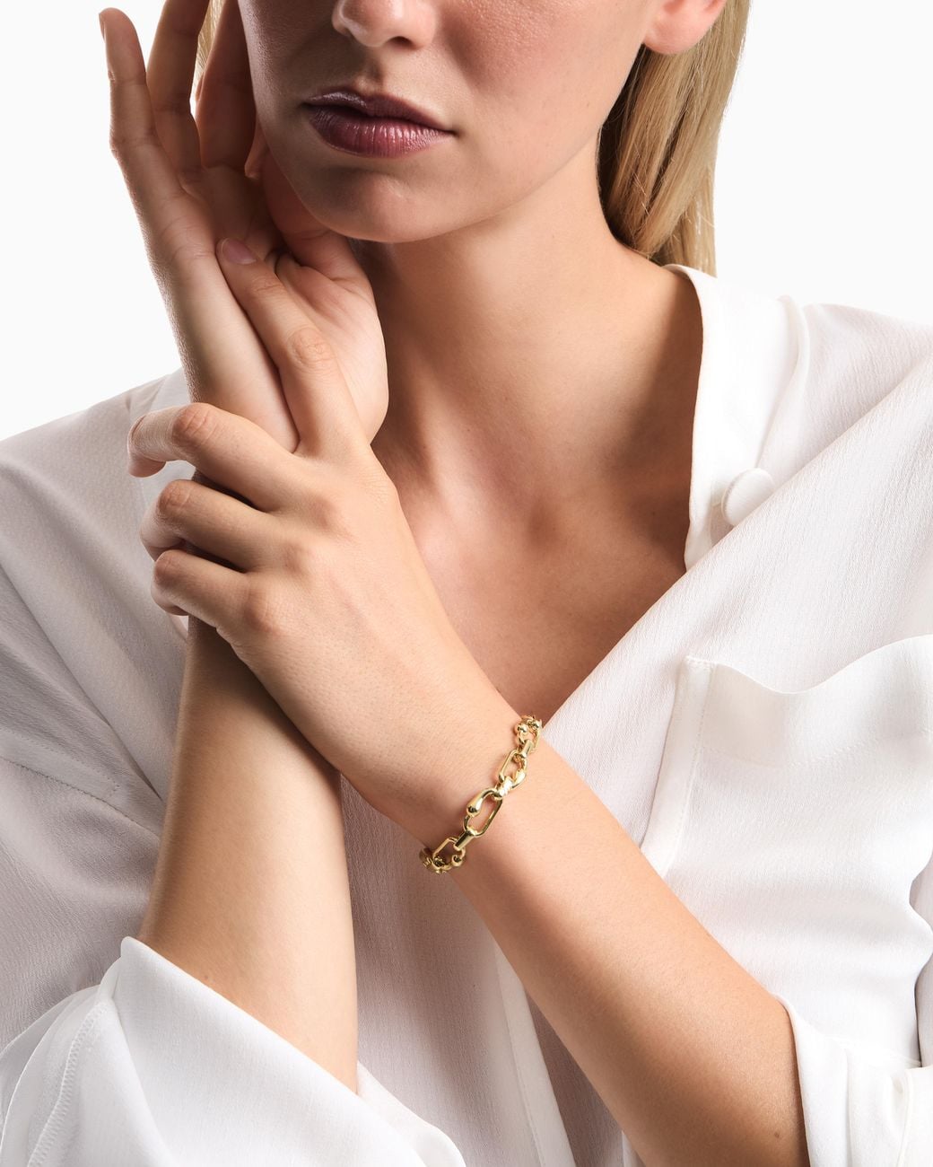 Emporio Armani White Tone Brass Chain Bracelet