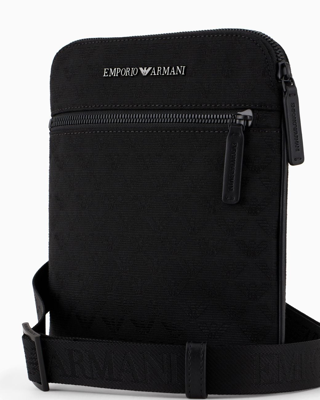 Emporio Armani Black Nylon Bag With Flat Jacquard Motif And Zip Essential for men