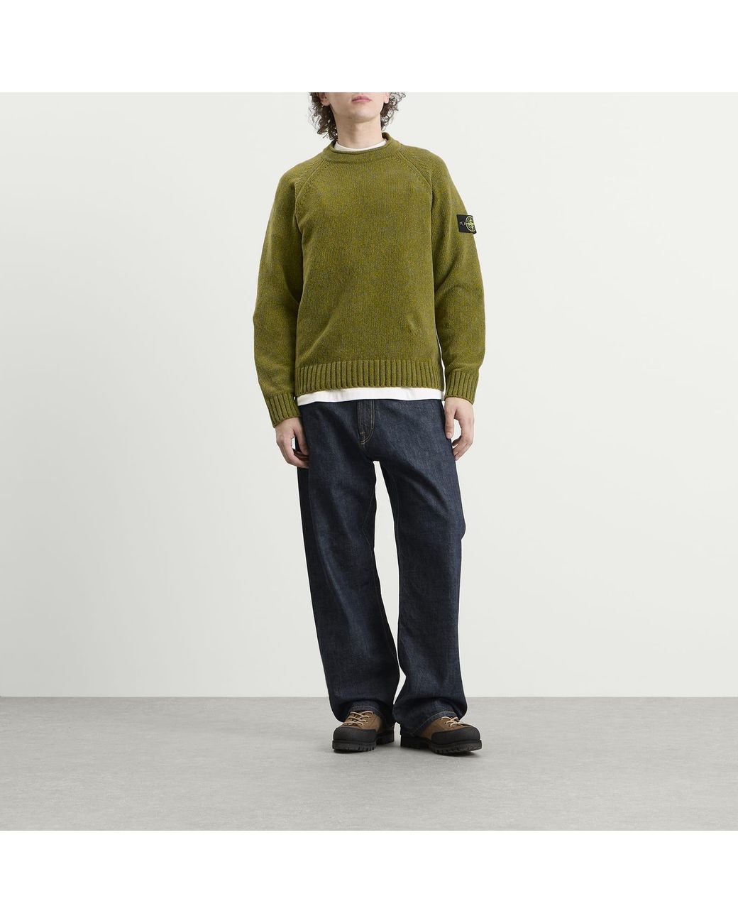 Stone Island Green Mouline Cotton Chenille Jumper for men