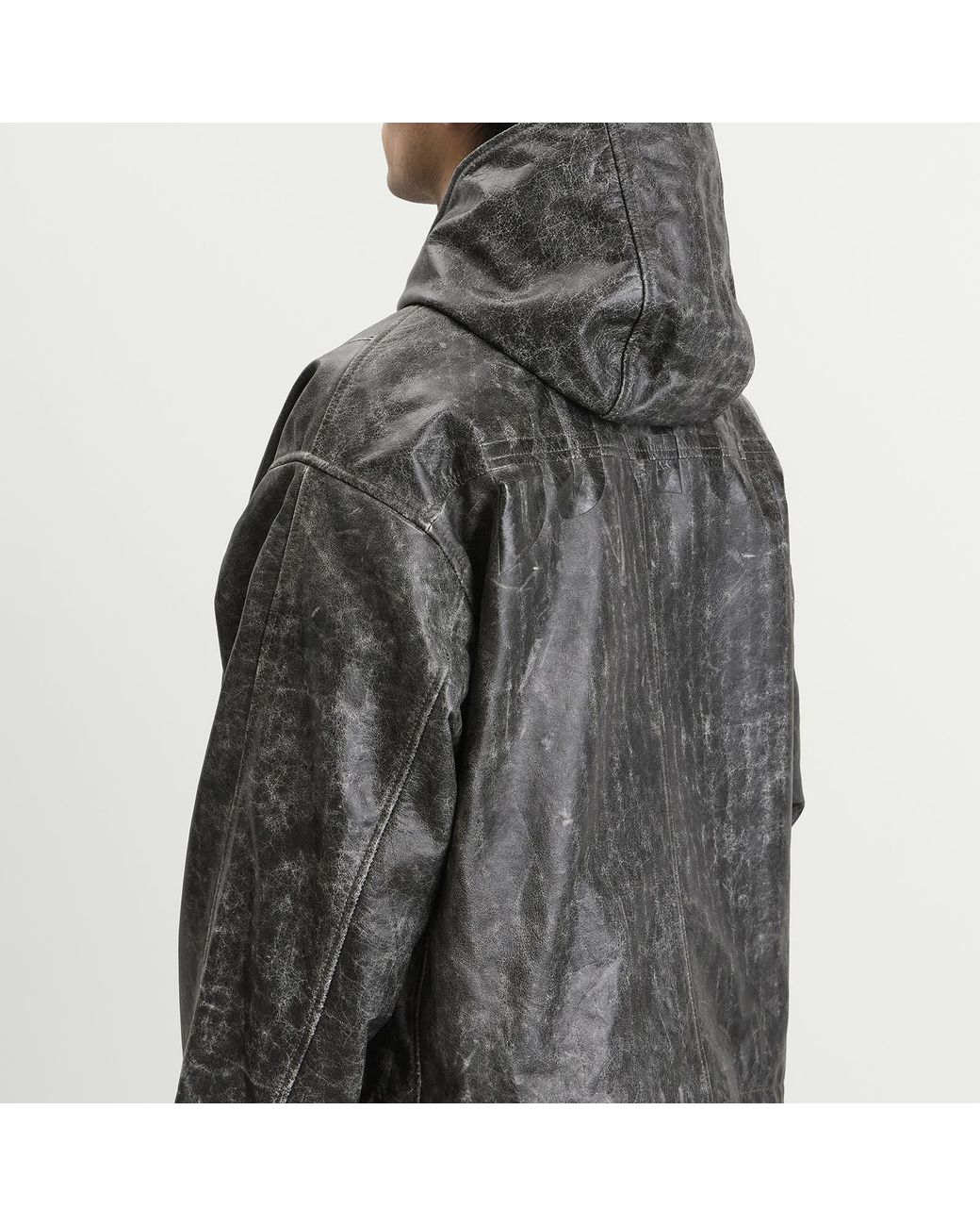 Cole Buxton Gray Cb Hooded Leather Jacket for men