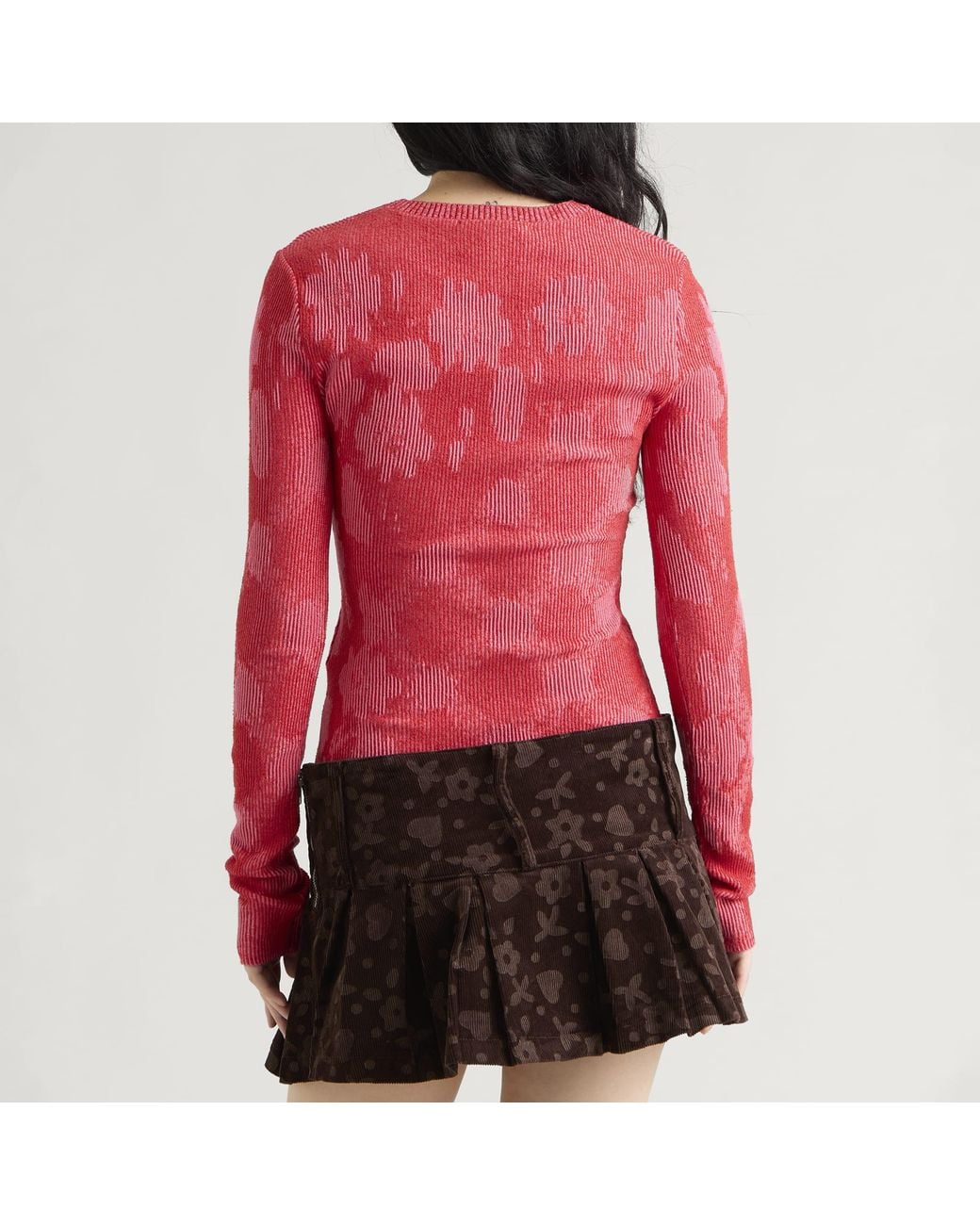 PAOLINA RUSSO Red Illusions Knit Long Sleeve Fitted Top