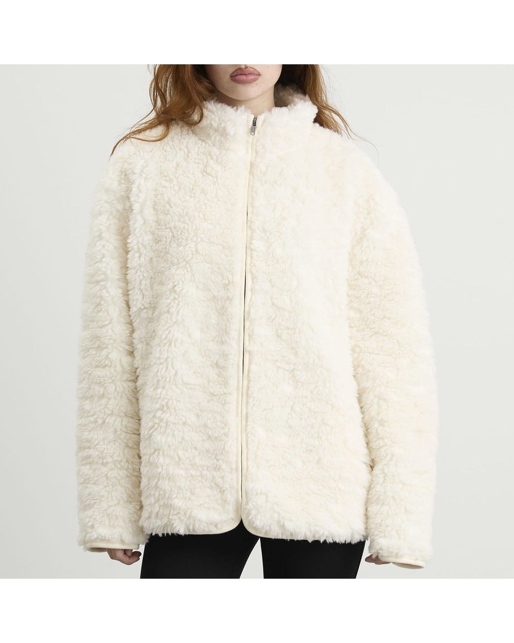 Skims Natural Faux Fur Zip Up Jacket