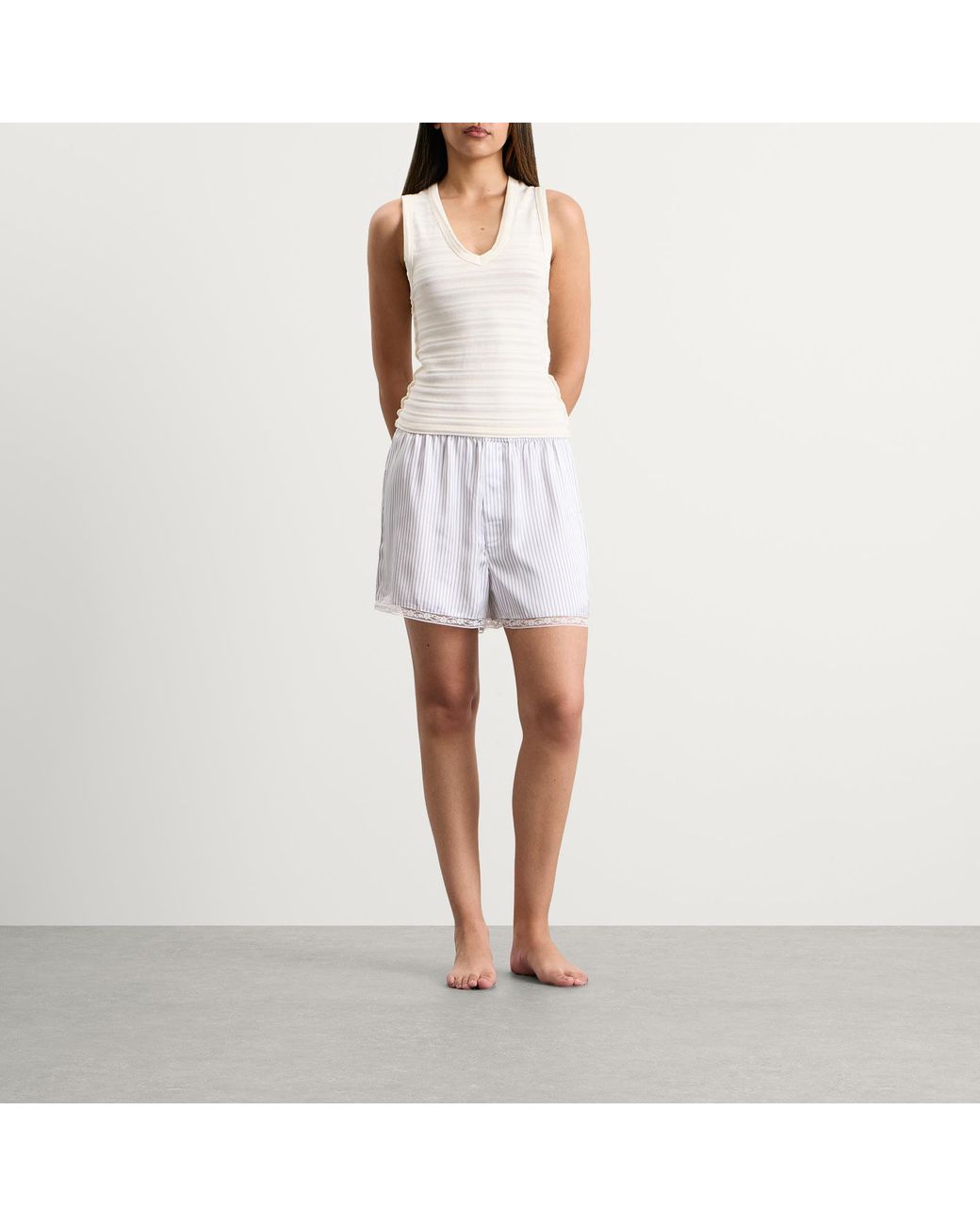 Skims White Woven Shine Boxer With Lace