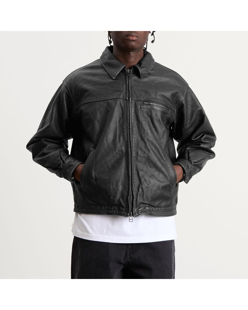 FRIZMWORKS Gray Destroyed Cowhide Leather Jacket for men