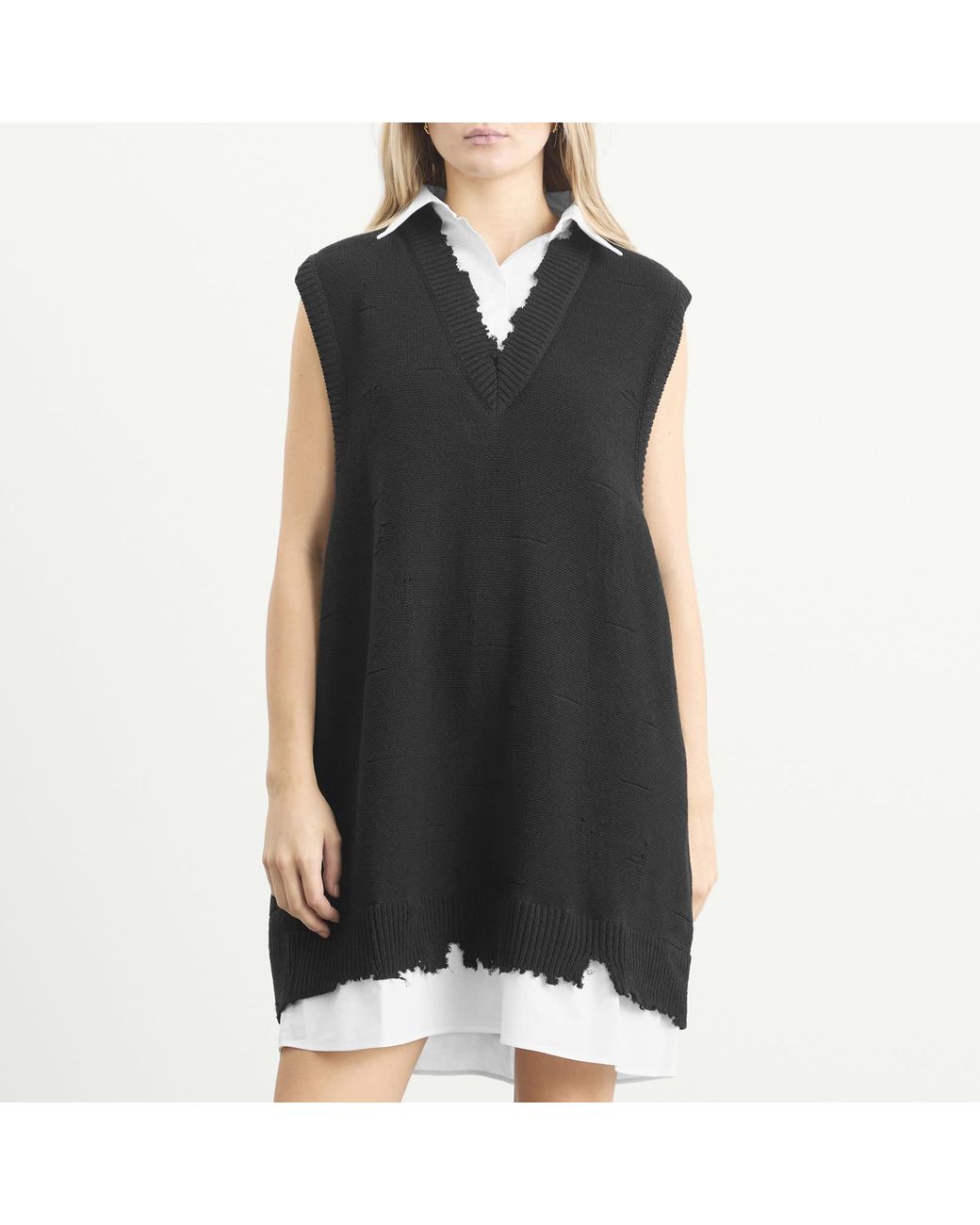 Maison Margiela Black Mm6 Knitted V-Neck Mini Dress
