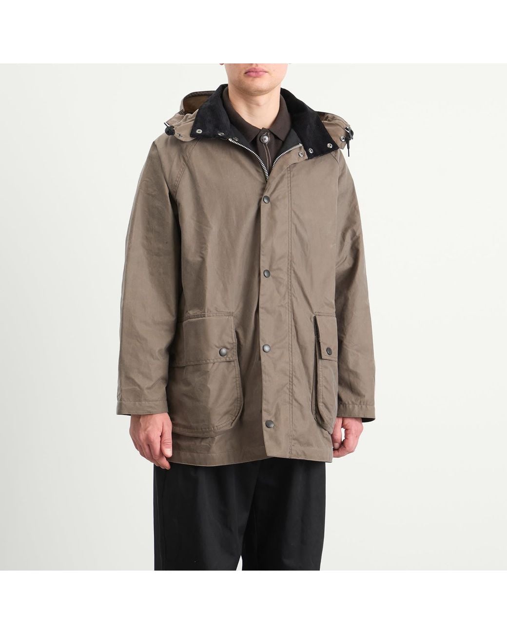 Barbour X Margaret Howell Stand Collar Wax Parka Jacket in Brown