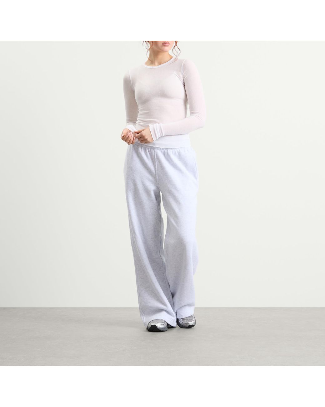 Skims White Sheer Cotton Long Sleeve T-Shirt