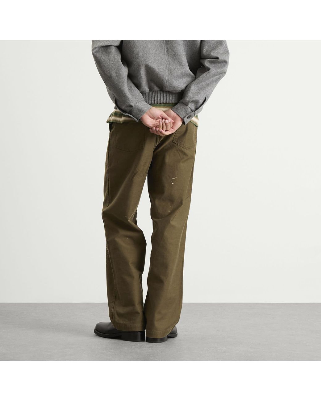 AURALEE Washed Baggy Satin Bleached Baker Pants in Green for Men
