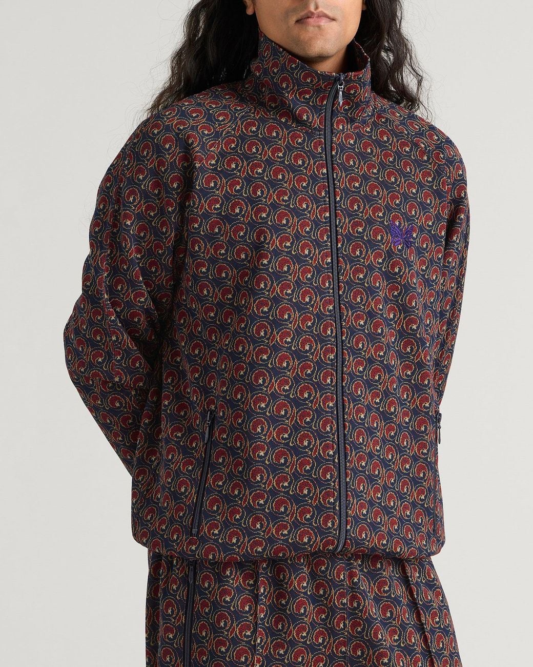 Needles Brown Poly Jacquard Track Jacket for men