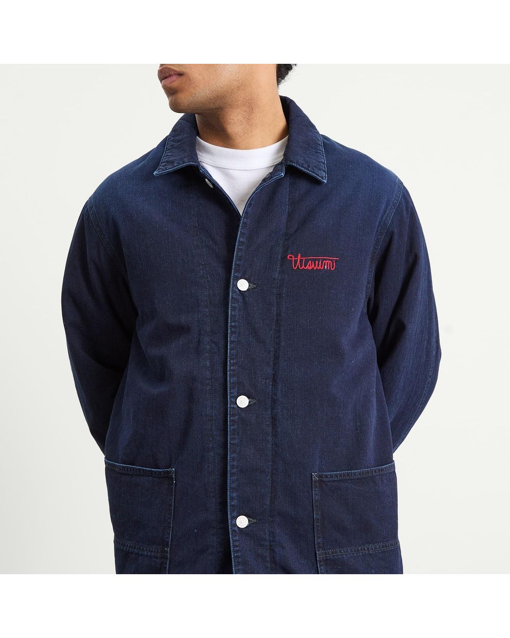 Visvim Blue Osiris Down Coverall Damaged Shirt Jacket for men