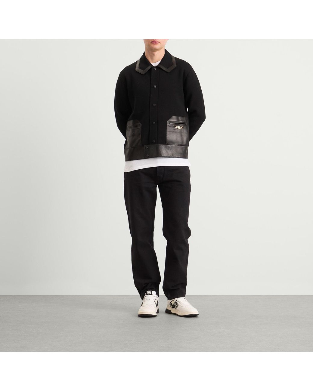 Amiri Black Leather Patch Ma Cardigan for men