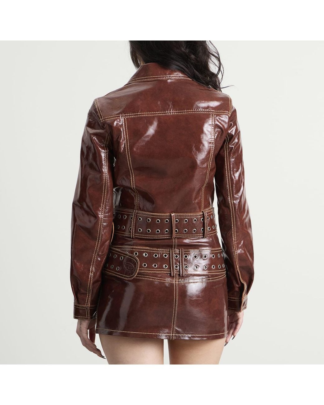 DIESEL Brown L-Egend Patent Cropped Jacket With Belt