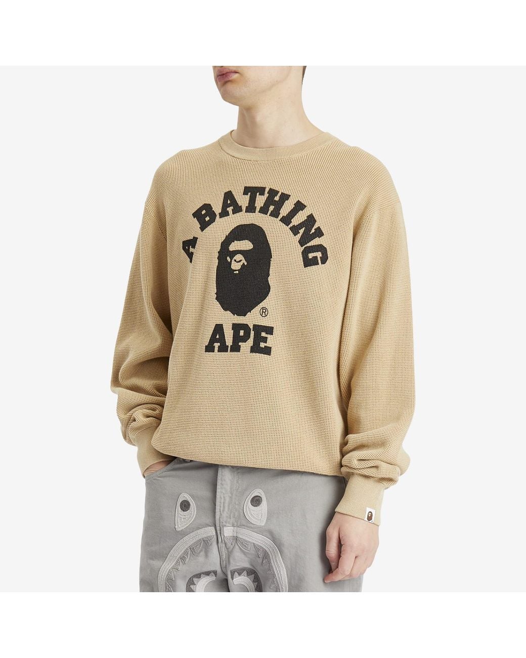 A Bathing Ape Natural College Waffle Crewneck Sweater for men