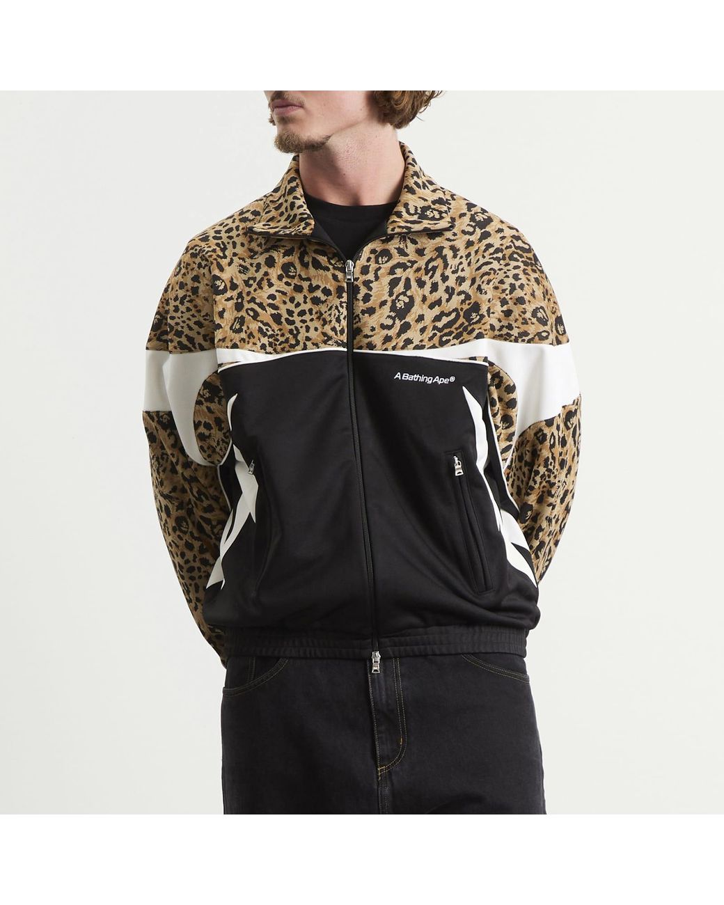 A Bathing Ape Black Wild Leopard Print Track Jacket for men