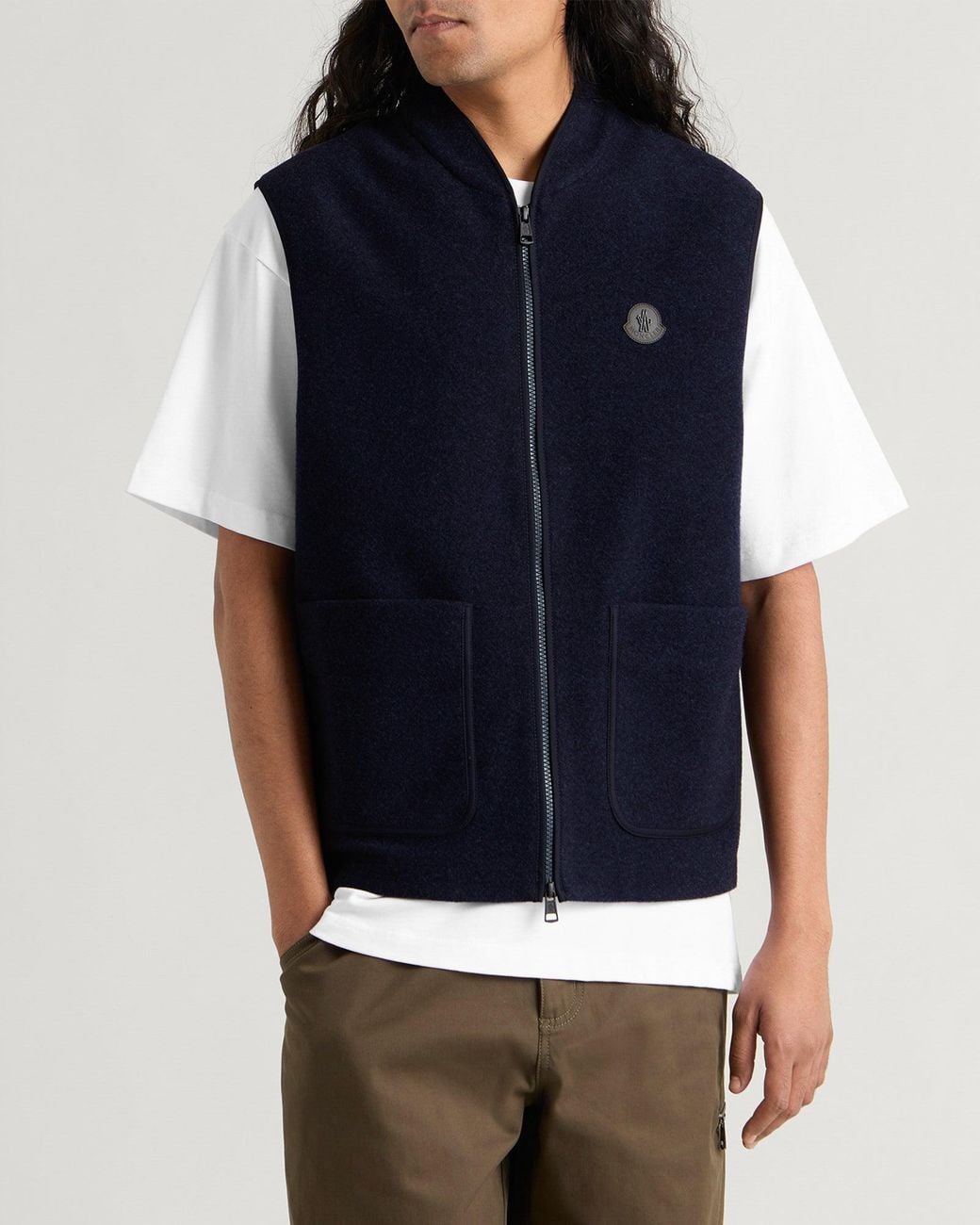 Moncler Blue Wool Gilet Jacket for men