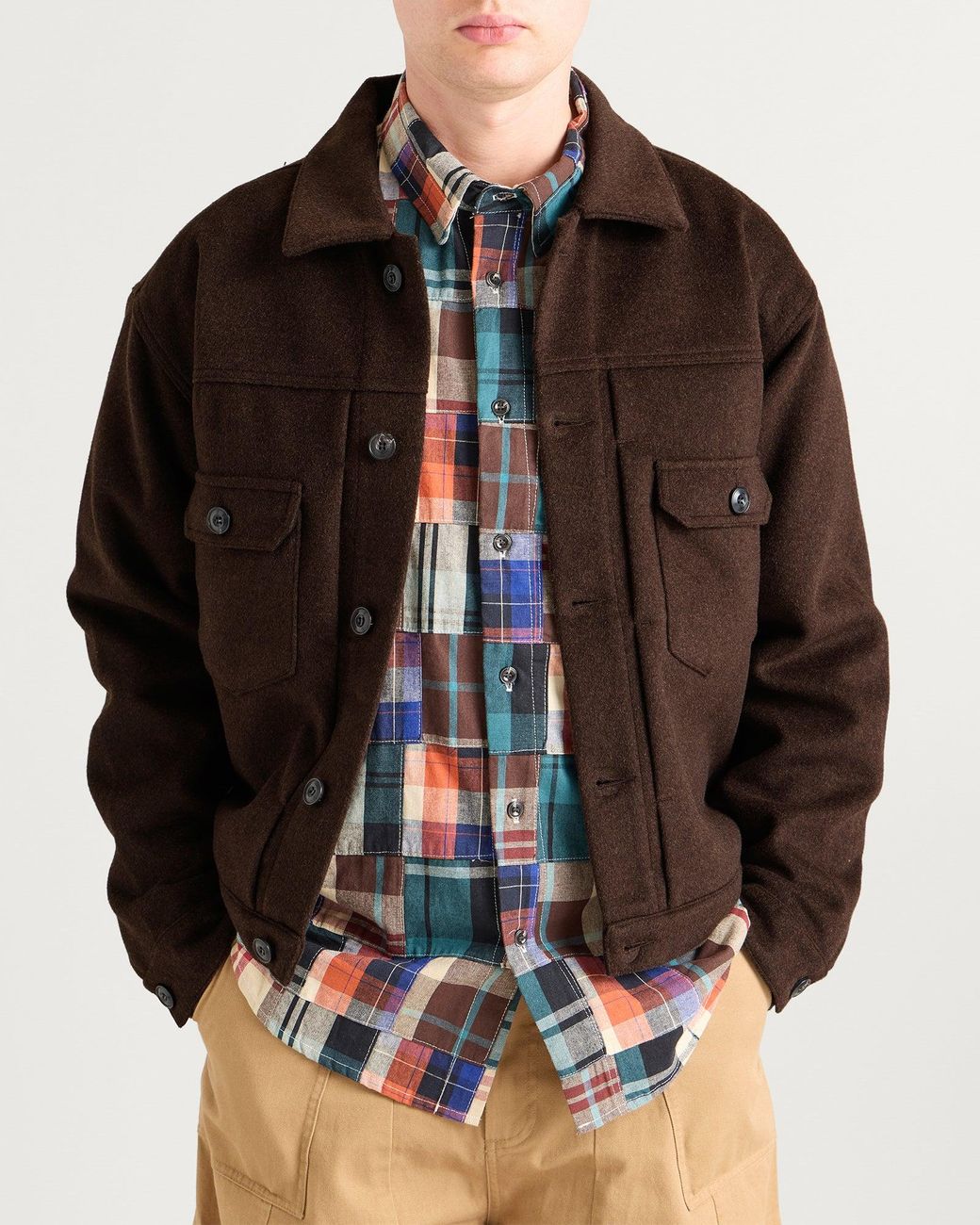 FRIZMWORKS Brown Solid Wool Trucker Jacket for men