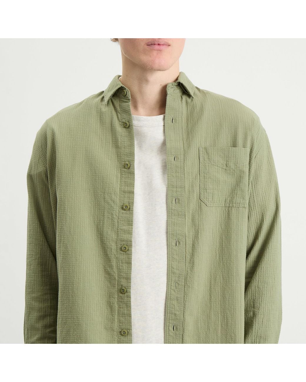 FRIZMWORKS Green Og Seersucker Shirt for men